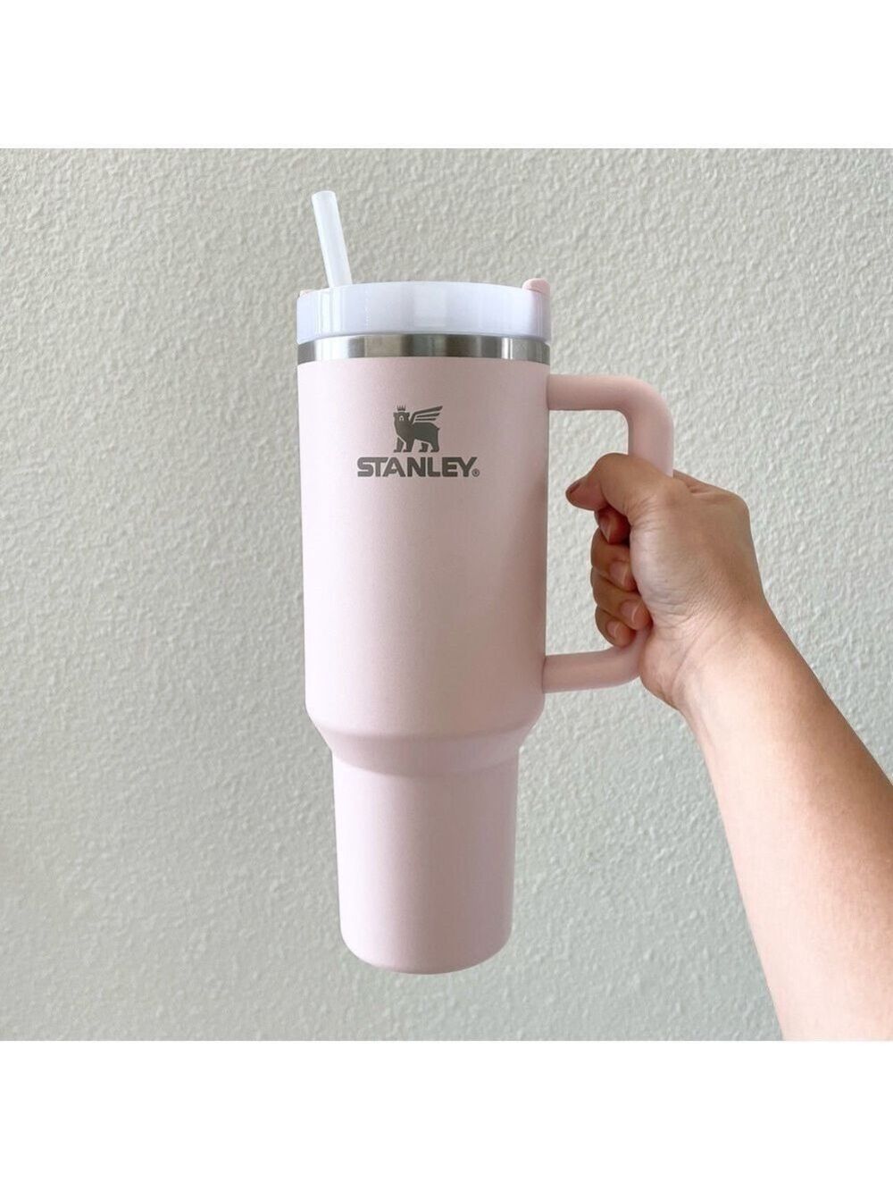 Stanley 40 oz Stainless Steel Rose Quartz Baby Pink Tumbler with Straw